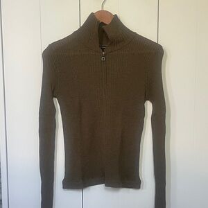 Sarah Pacini Olive Ribbed Half-Zip Top